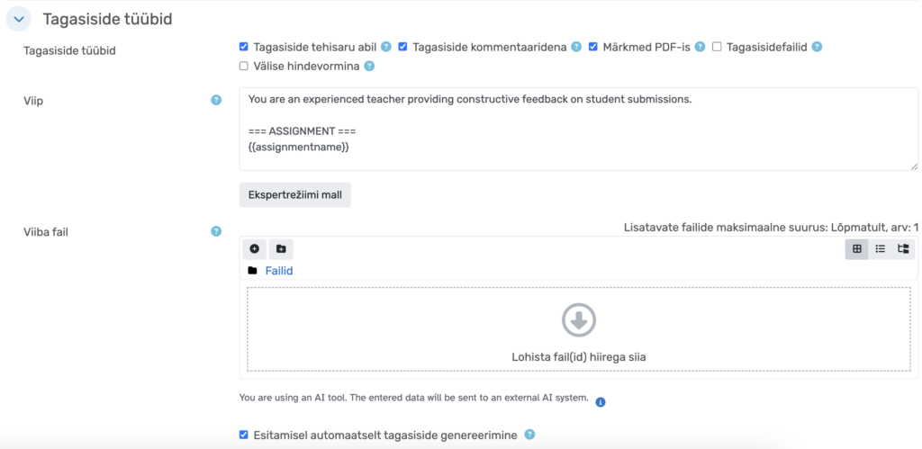 Ülesandes tehisaruga tagasiside andmine