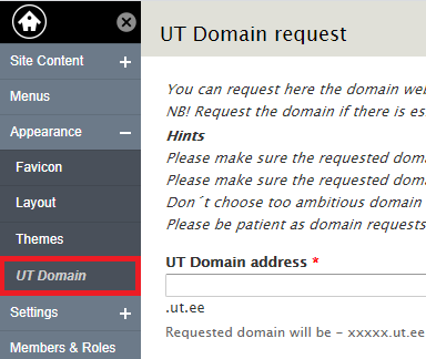 UT Domain Request