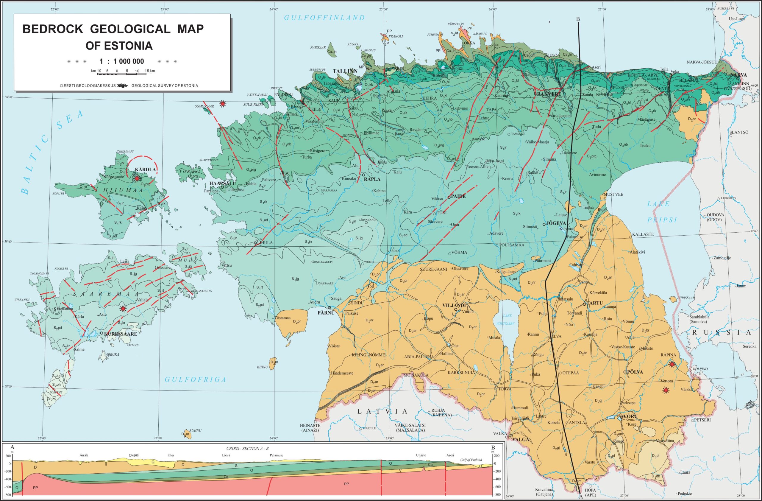 Eesti aluspõhja kaart (Eesti Geoloogiakeskus, 2007).