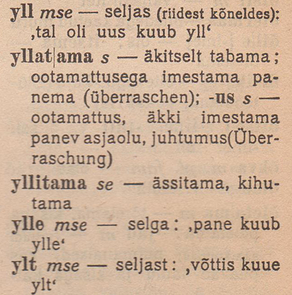 Johannes Aavik, Uute ja vähem tuntud sõnade sõnastik, 1921, lk 142 (väljalõige)