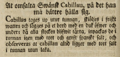 Lithanderi tõlgitud kokaraamatu rootsikeelne originaal, Cajsa Warg 1770, lk 242 (väljalõige)