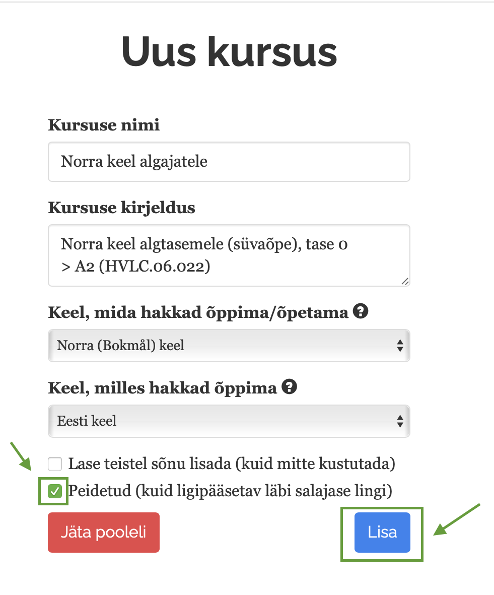 Kursuse info