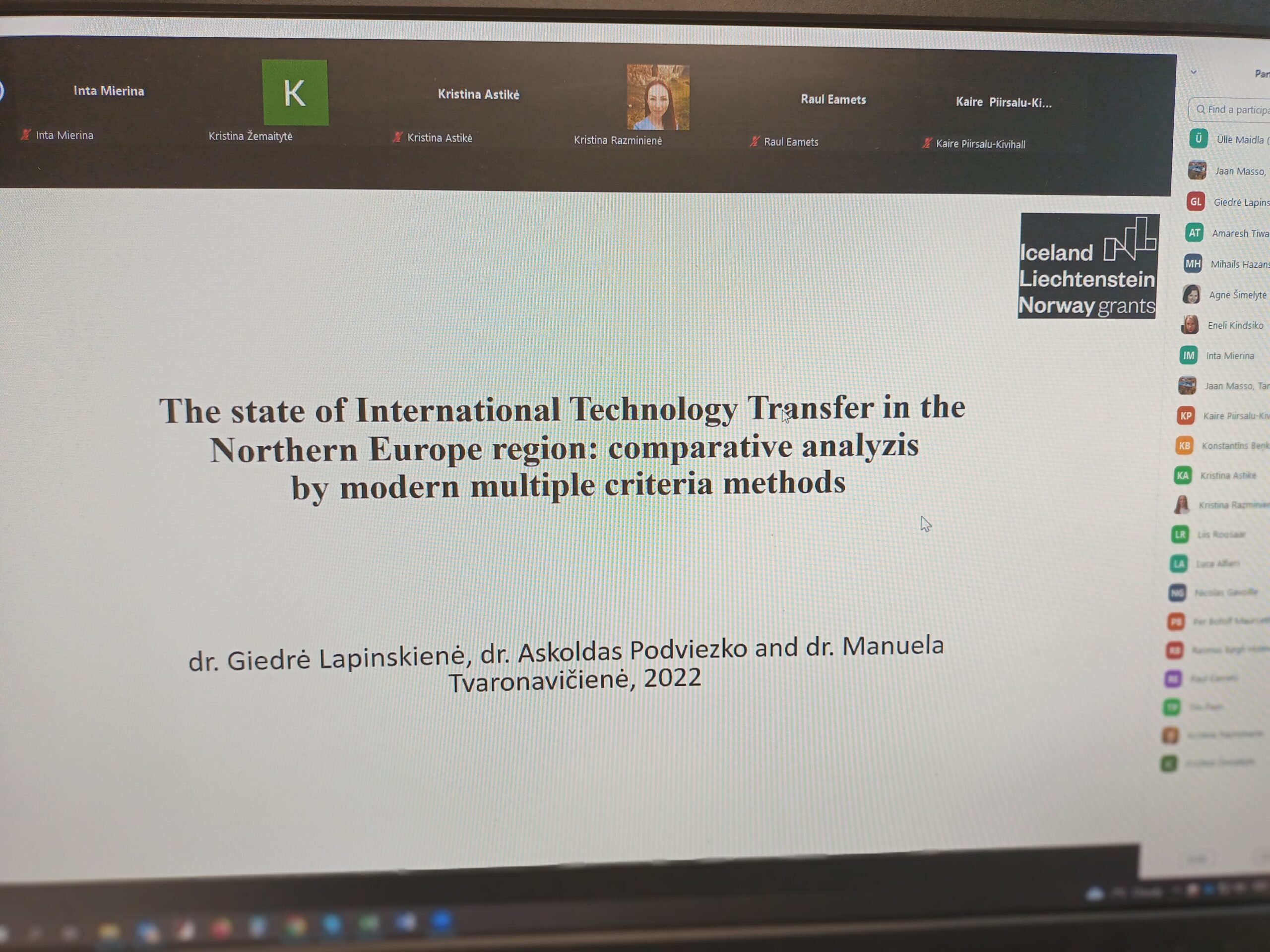 Manuela Tvaronavičienė presents "The State  of International Technology Transfer in the Northern Europe region: comparative analyzis by modeern multiple criteria methods"