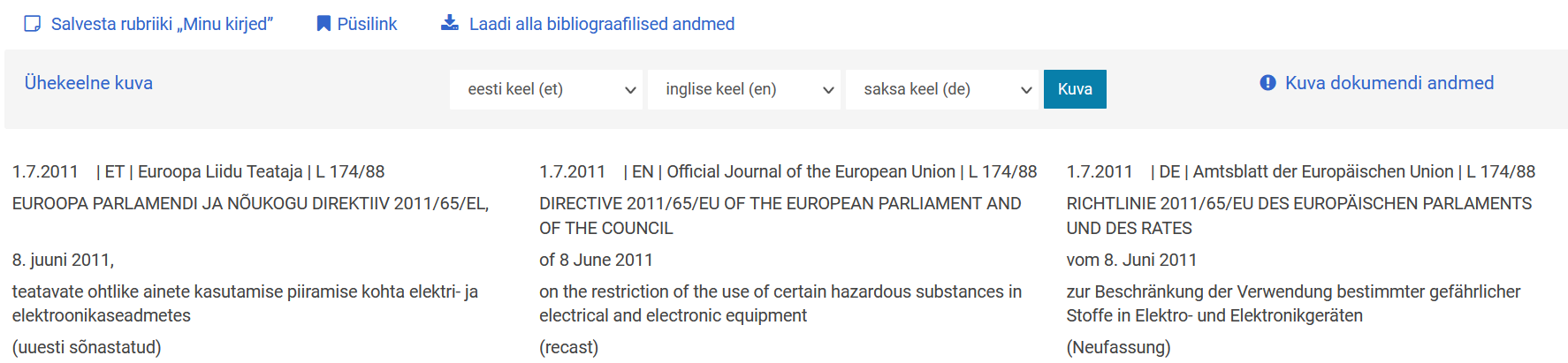 EURLexi kuva kõrvuti