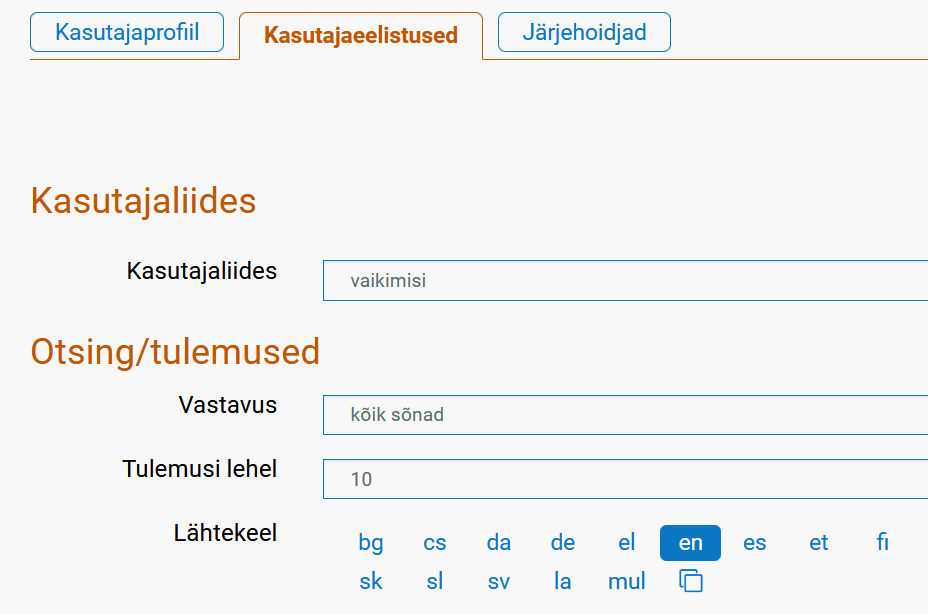 IATE kasutajaeelistused