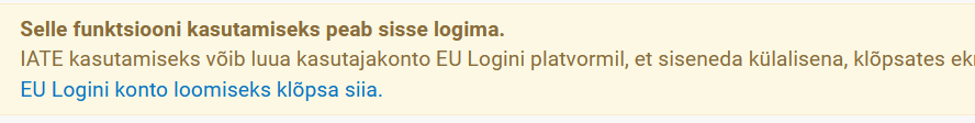 IATE alla laadimine, EU-Logini konto