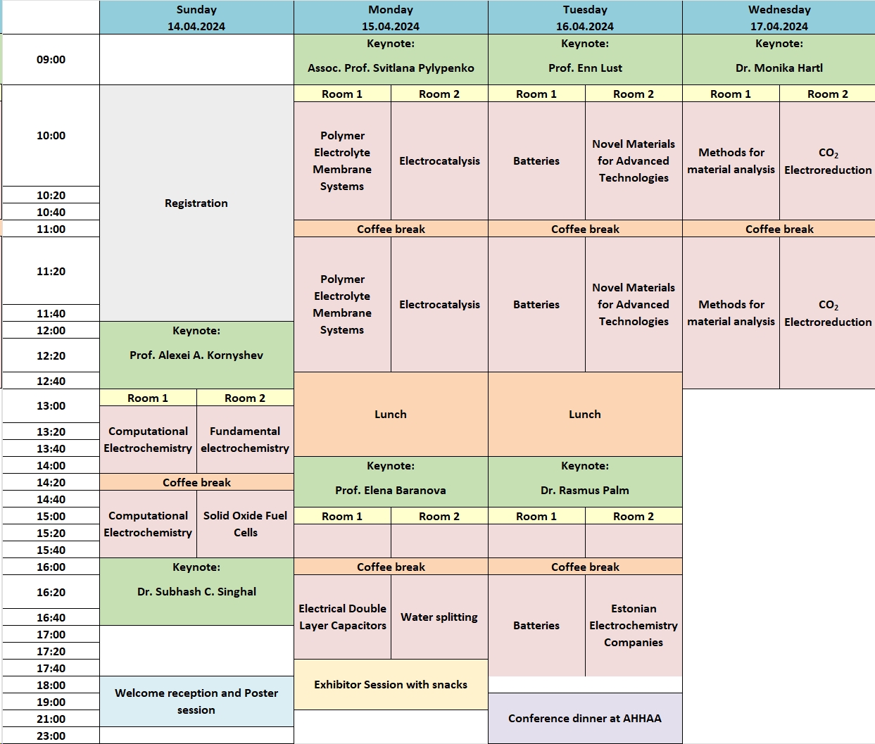 Preliminary timetable