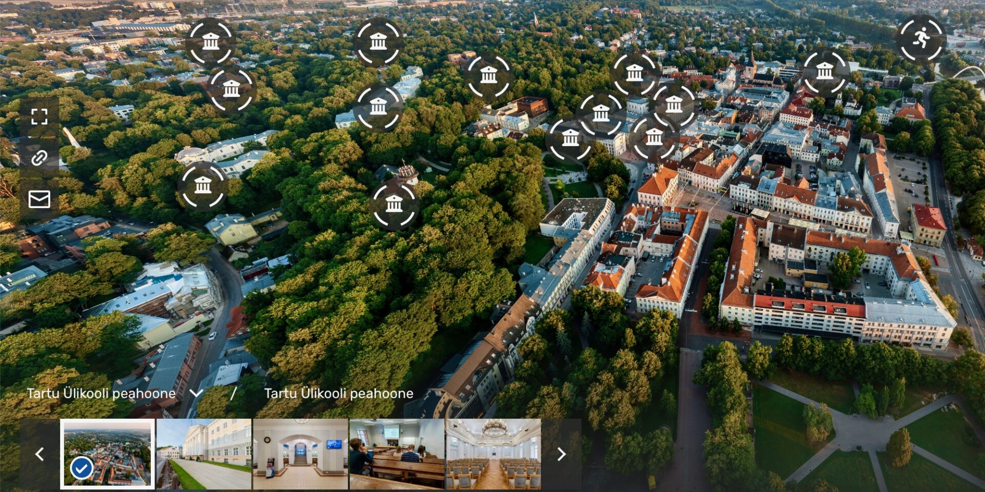 Pildil Tartu kesklinnas paiknevad ülikooli hooned