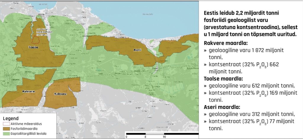 Pildil fosforiidimaardlad ja graptoliitargilliidi leviala Virumaal.